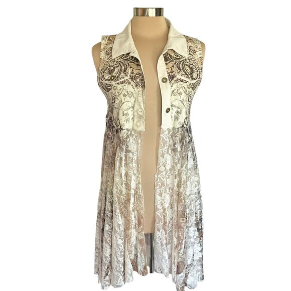 Origami By Vivien Faux Suede Lace Duster Vest SMALL Boho Fairy Western Festival - Picture 1 of 10
